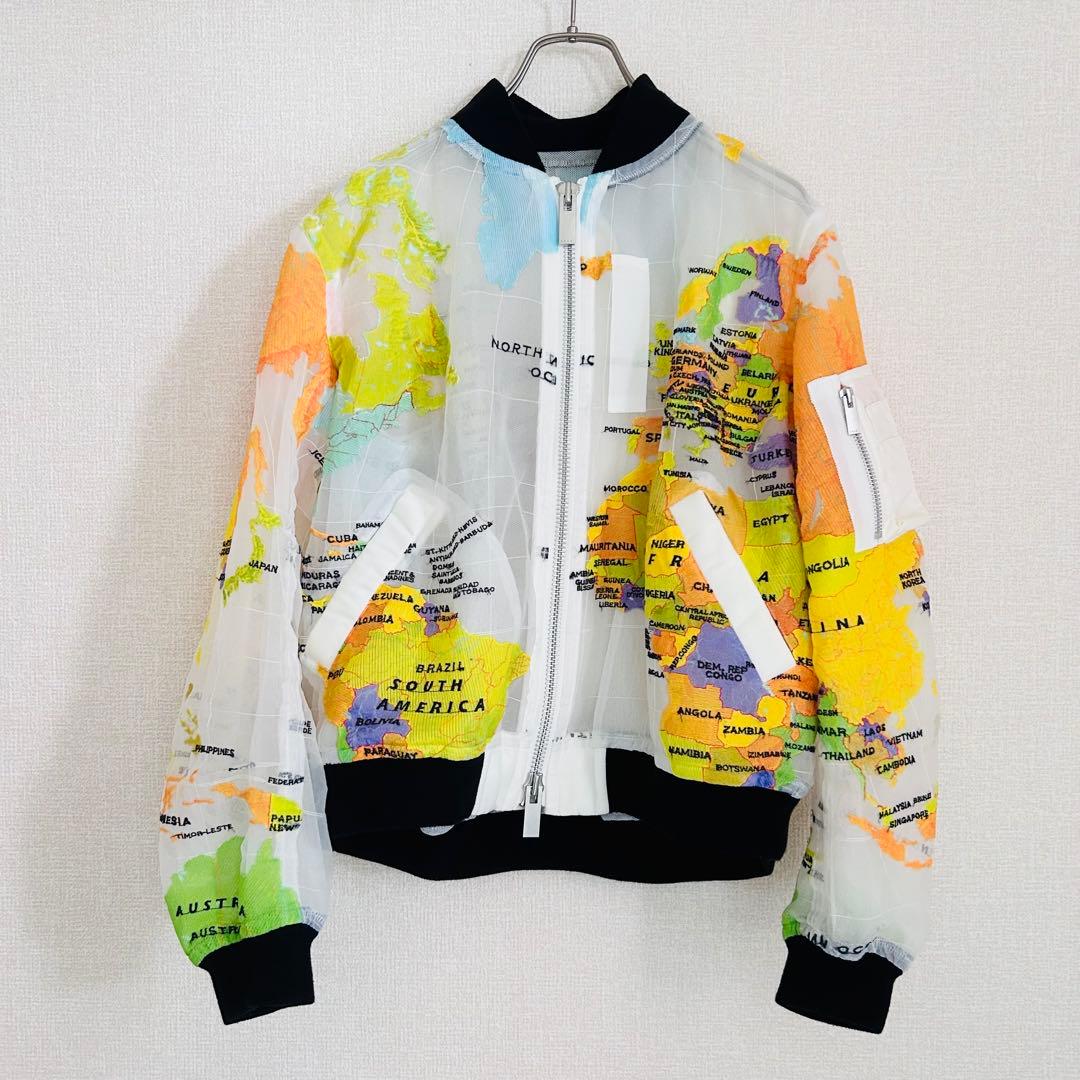 【美品】20ss Sacai MA-1 ワールドマップ ブルゾン カートコバーン