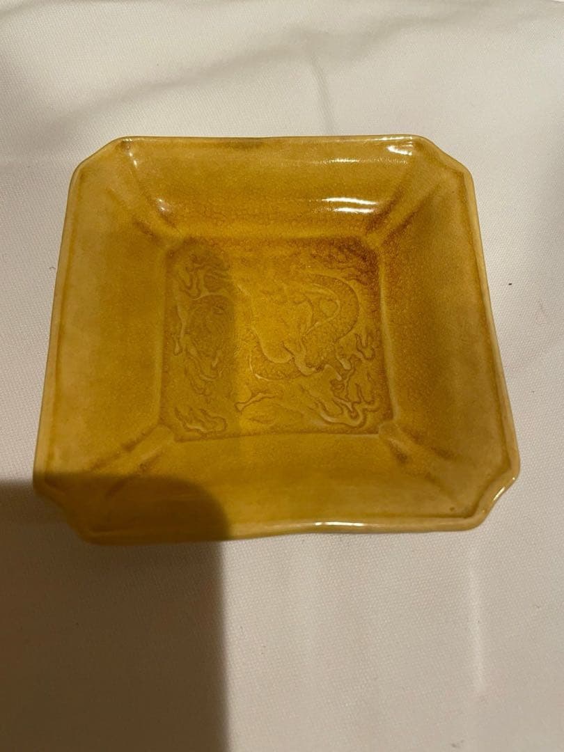 黄色正方形小皿　骨董品　磁器　10客