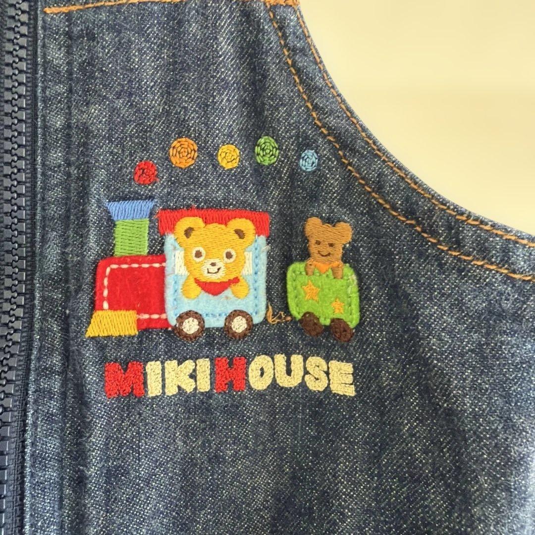 美品 miki HOUSE デニムオーバーオール 80 サロペット 男女 刺繍