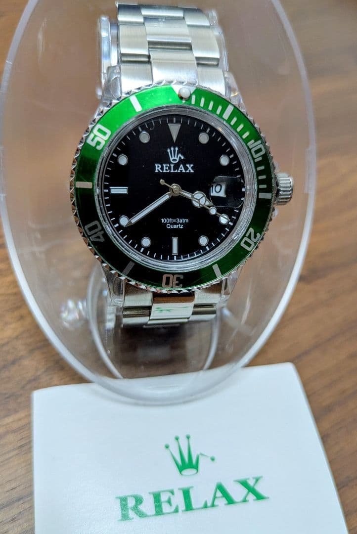 RELAX クォーツ ブラック グリーン メンズ 時計