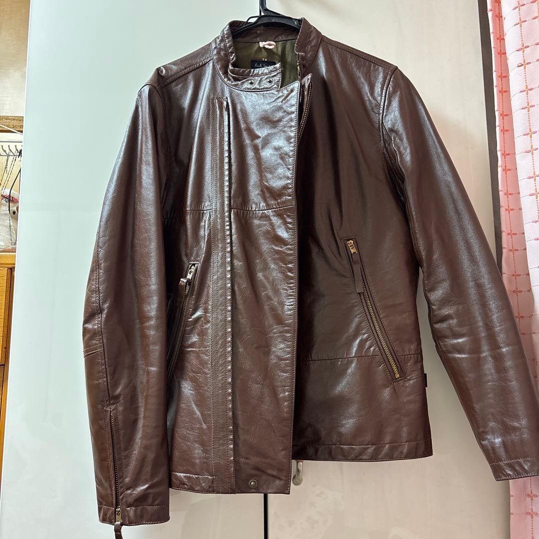 Paul Smith Jeans ブラウンレザーシングルライダースジャケット - メルカリ