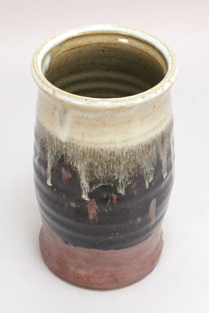 4438 益子窯 木村一郎 造 三彩壷 高さ19.7cm 陶印有