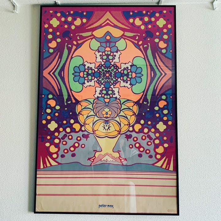 1960年代　ビンテージ　アンティーク　オリジナル　ピーターマックス　ポスター ピーターマックス 1960年代 アメリカ 雑誌 ヴィンテージ 広告 額付