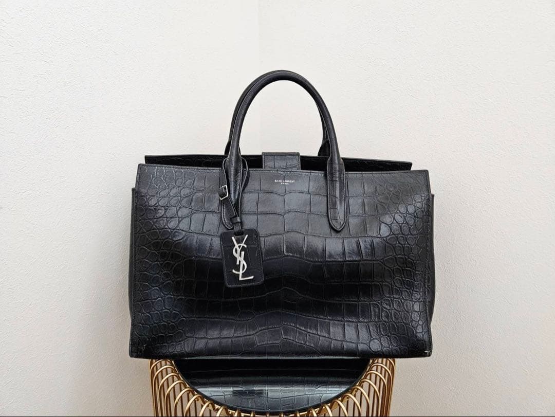 【良品】SAINT LAURENTカバ リヴ・ゴーシュ ハンドバッグクロコ型押し