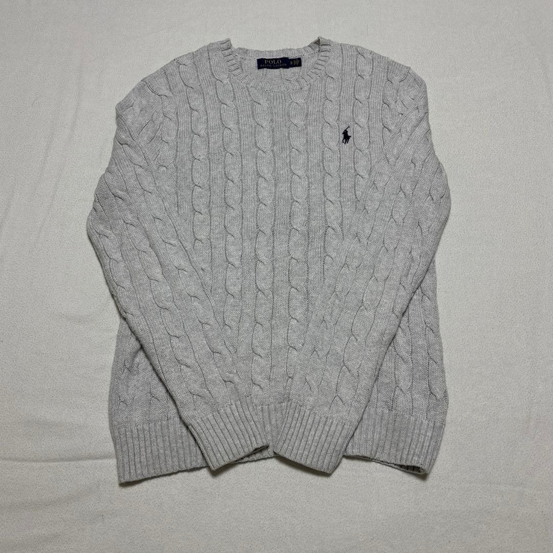 Polo Ralph Lauren グレー ケーブルニットセーター　綿100 ポロ ラルフ ローレン POLO RALPH LAUREN ケーブルニット コットン