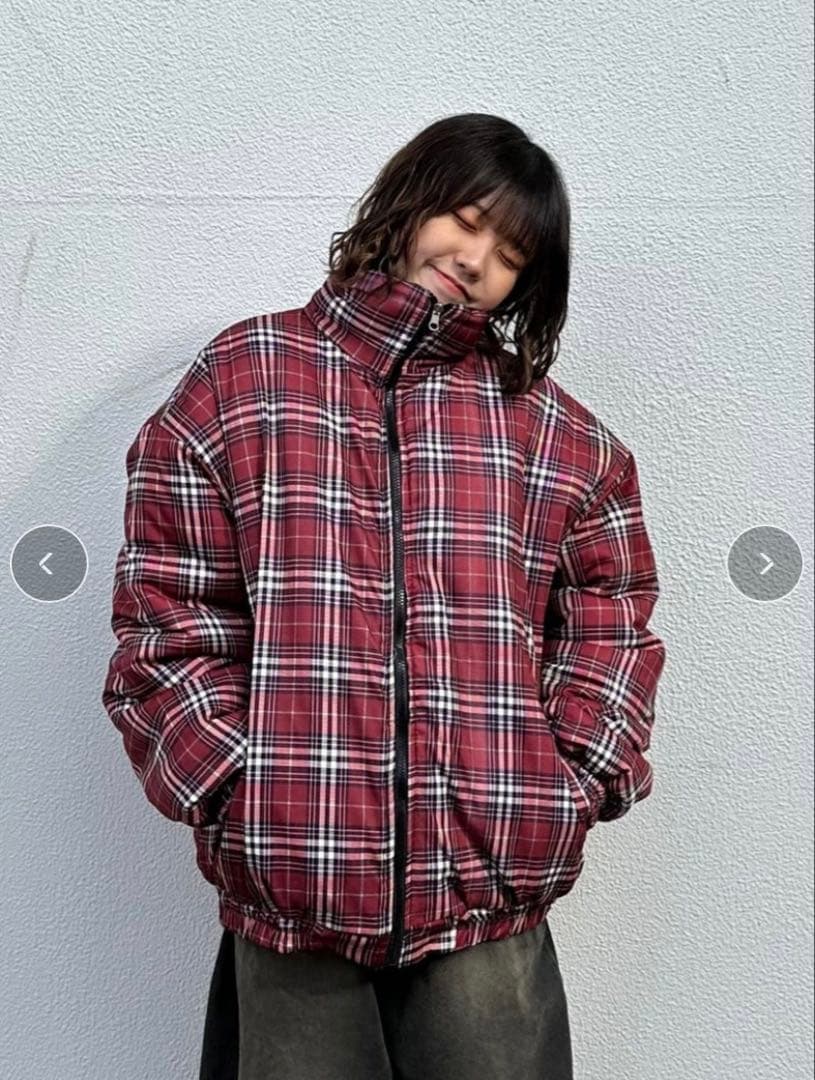 StffPiqck ダウン 赤チェック 黒 リバーシブル 地底人ONLINE - メルカリ