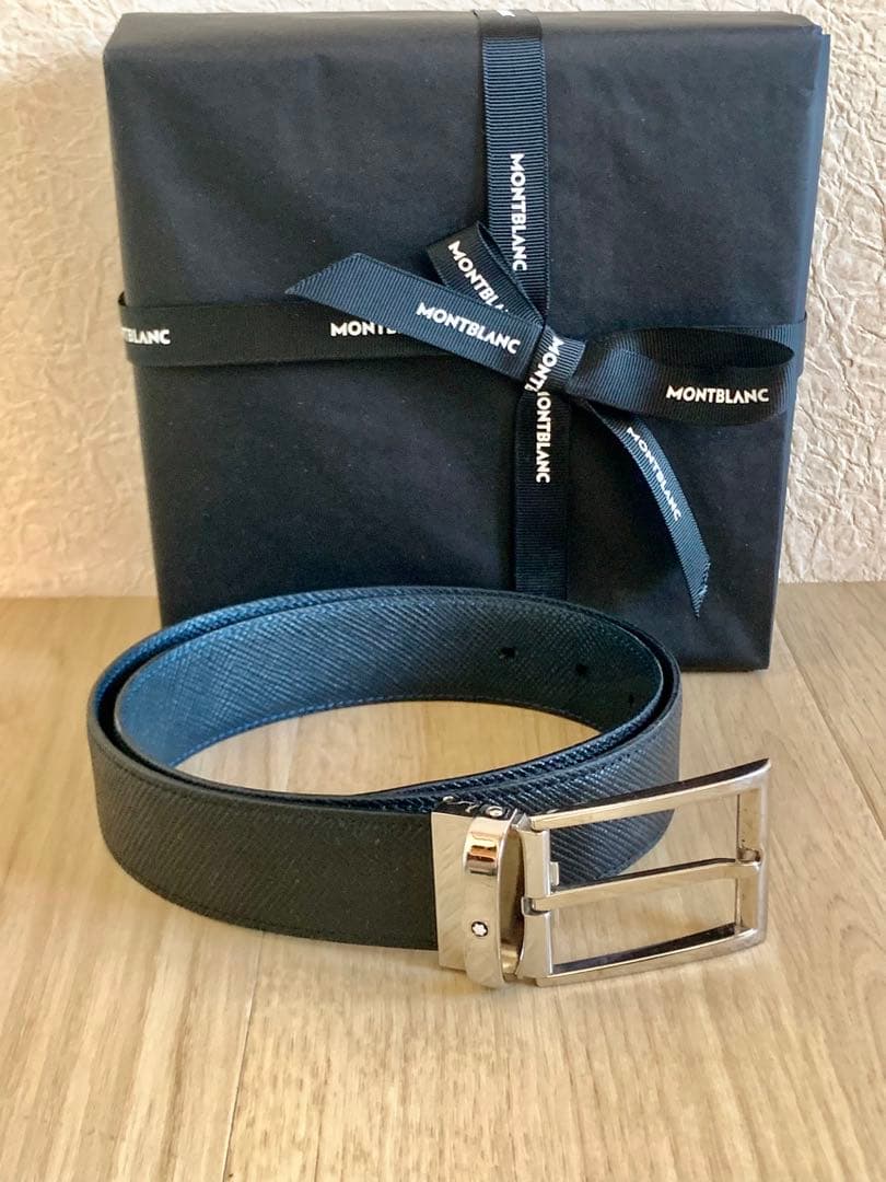 モンブラン　リバーシブルベルト　黒/青 ダンヒル dunhill ベルト 35mm 100サイズ リバーシブル サドルバックル