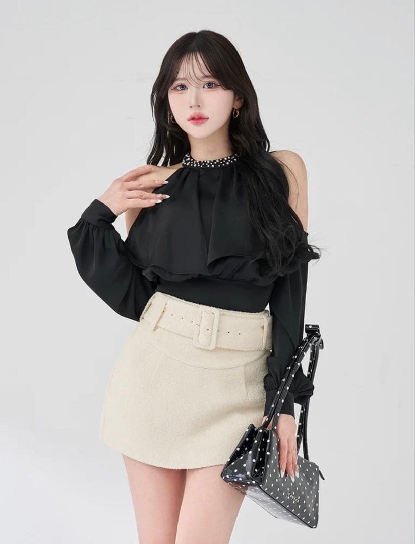 Darich パールネックアメスリブラウス