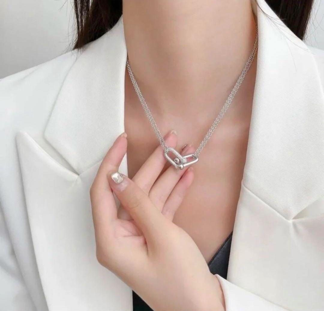 ★ダブルリングネックレス　レディースメンズ　オシャレ　綺麗