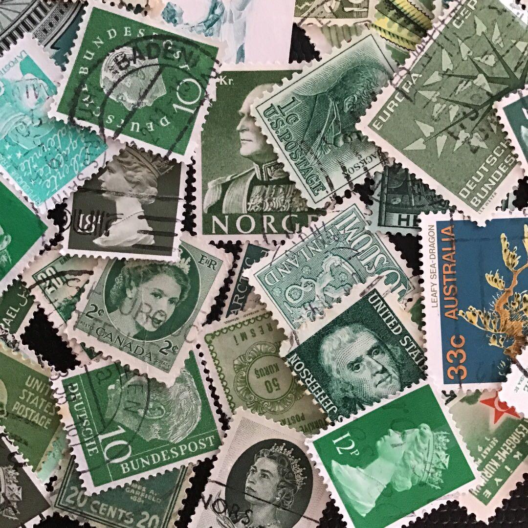 海外ヴィンテージ使用済み切手（グリーンカラー）ランダム50枚 - メルカリ