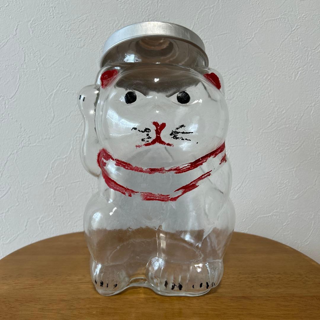 ガラス招き猫　菓子瓶　昭和レトロ 状態良品