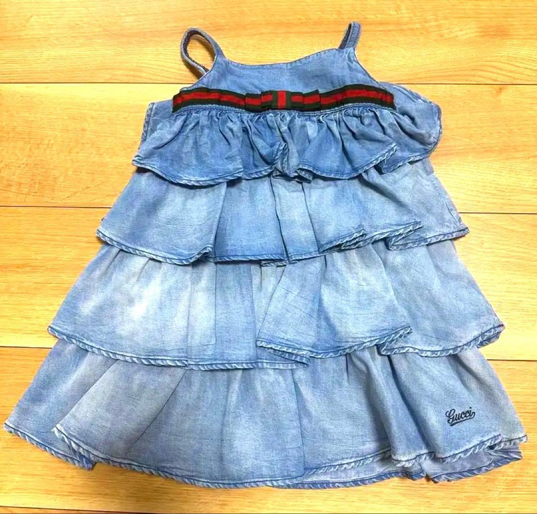 最終値下げgucci kids フリル　ティアード　デニム　ドレス 24m