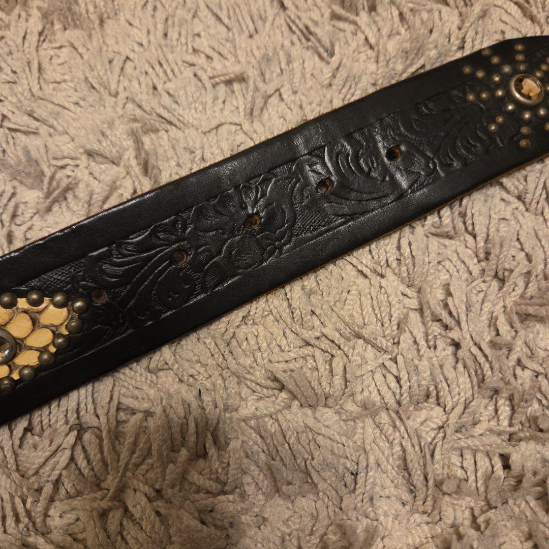 週末お値下げ！本革ヘビ革 スタッズベルト レザー ピーナッツ アメカジ