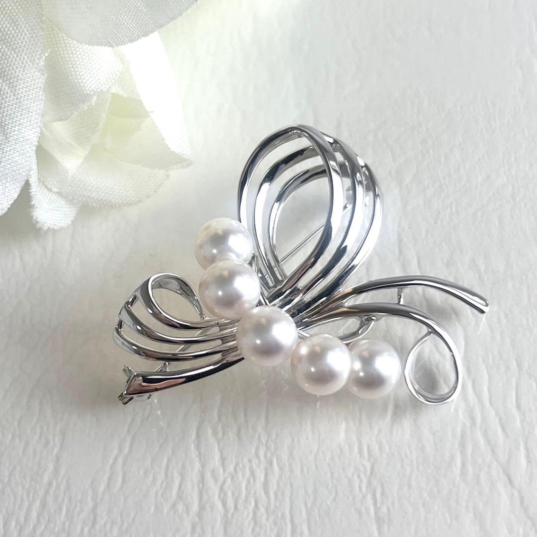 ☆美品☆ミキモト シルバー パール 5珠 ブローチ 皇室御用達ブランド