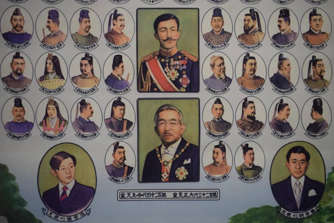 複製/日本国歴代天皇御真影図/歴代天皇/天皇家祖/工芸/布袋屋掛軸HH