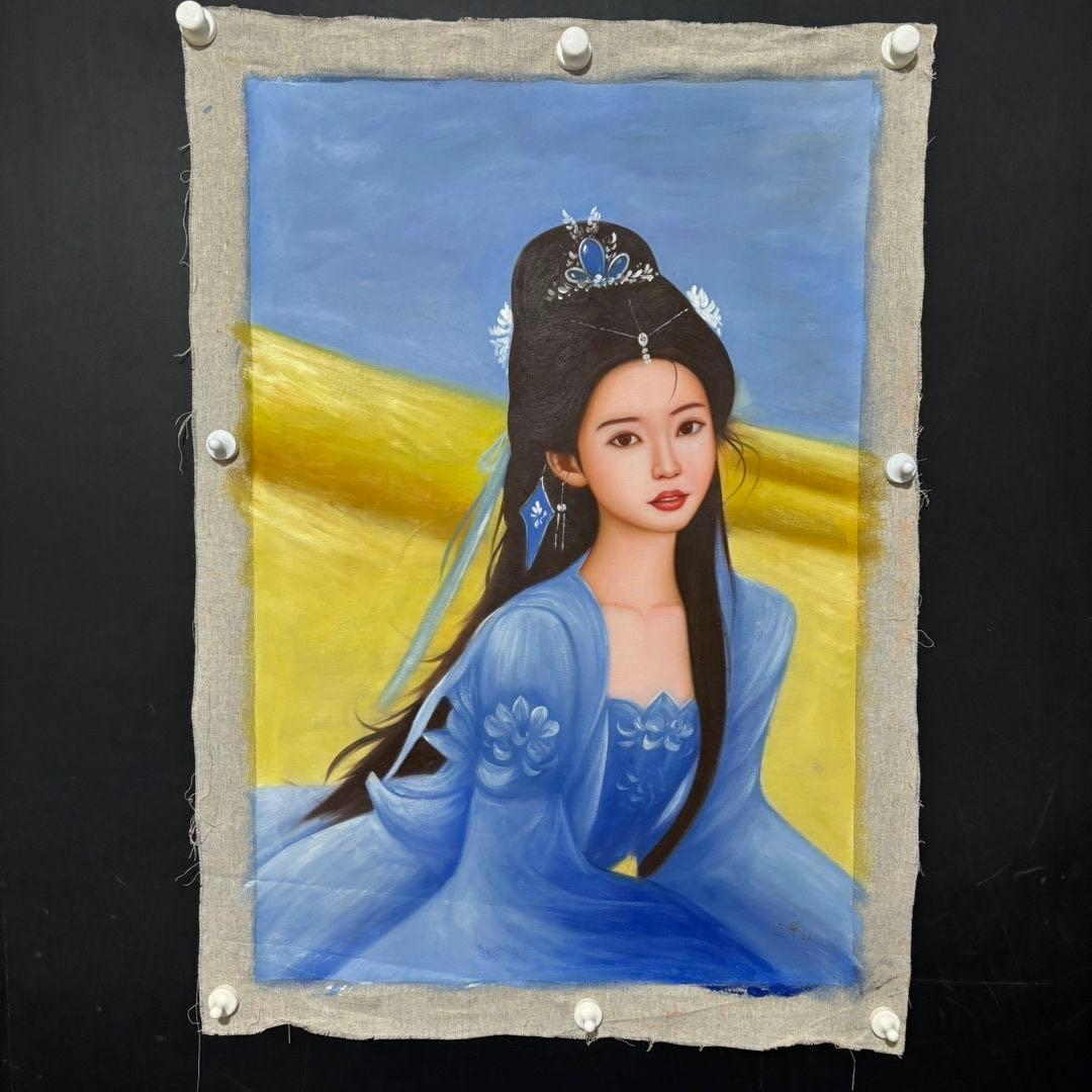 手描き油彩 冷軍 写実人物画 70×100cm