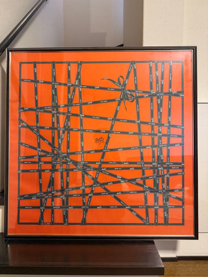 HERMES カレ90 ボルデュック リボン 額装 インテリア スカーフ