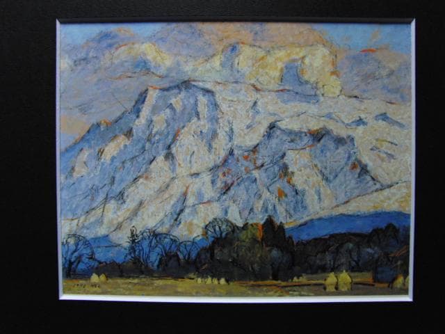 田代順七、【雪の阿蘇】、希少な画集より、新品高級額・額装付