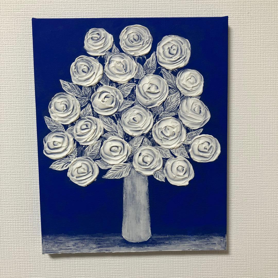 絵画 アクリル画 原画 薔薇 バラ 花 植物 静物画 テクスチャーアート S