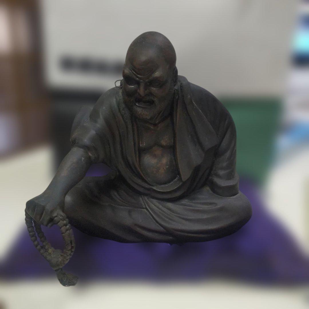 照雲作 銅製 達磨座像 喝達磨 約4kg 落款あり 達磨大師 銅像 仏像