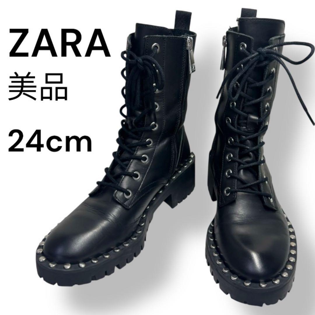 ZARA ザラ トラックソール サイドジップブーツ スタッズ レースアップ