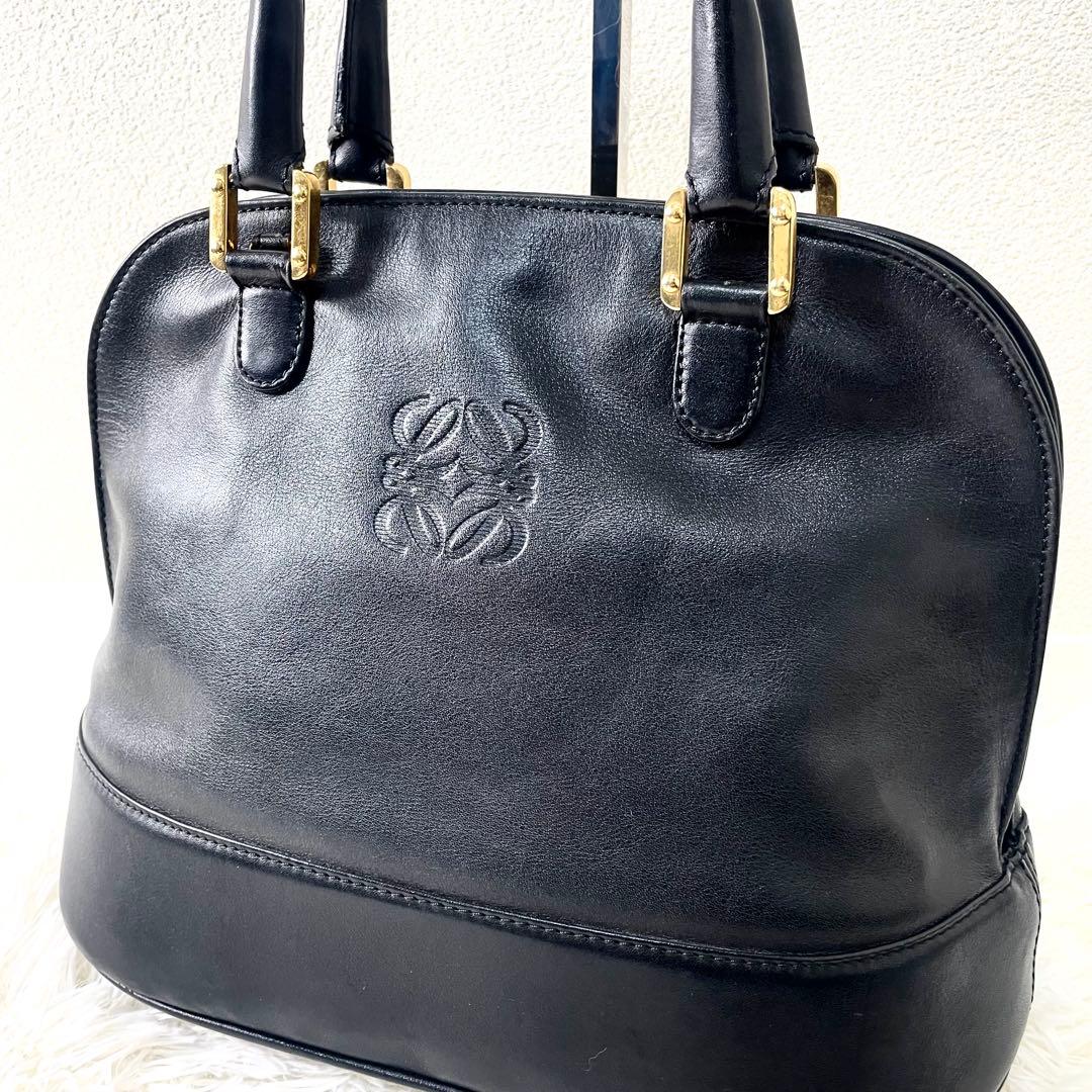 ロエベ　LOEWE アナグラム　ハンドバッグ　レザー　ブラック　黒　手提げ LOEWE ロエベ トートバッグ アナグラム ヌバック レザー ブラック