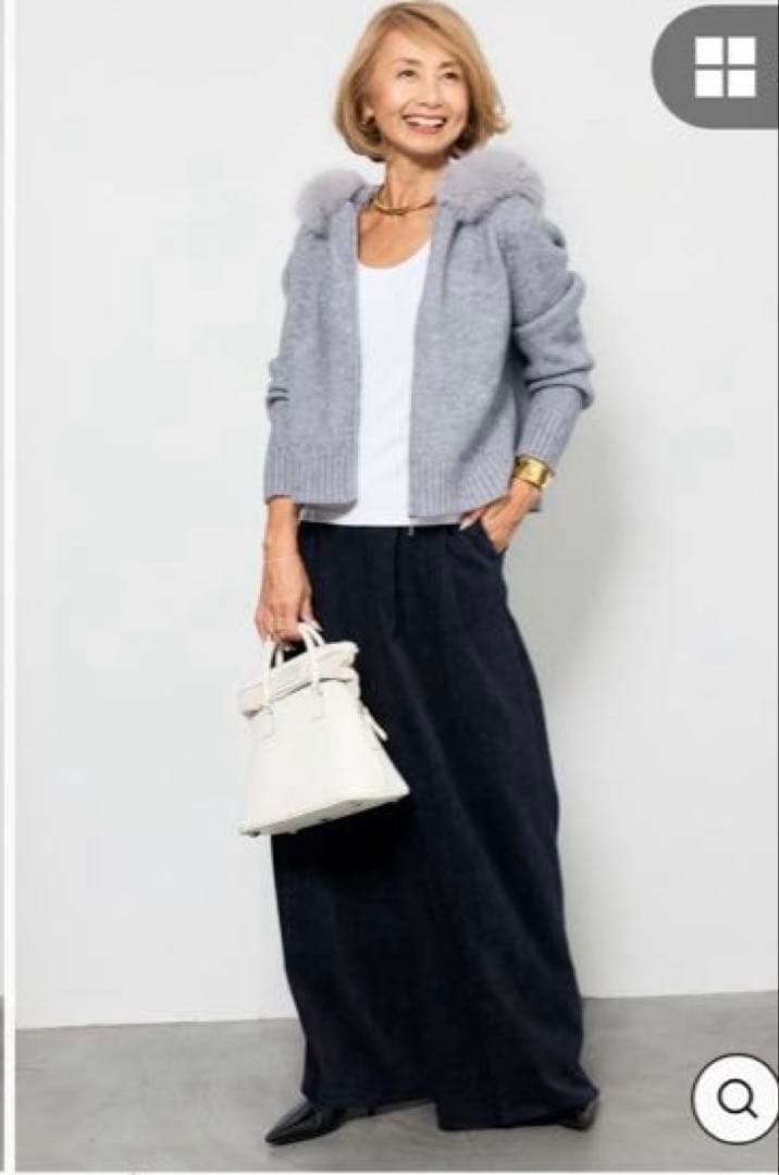 tamOTOHA ファーフードニットパーカー+デニムライク起毛ワイドパンツ