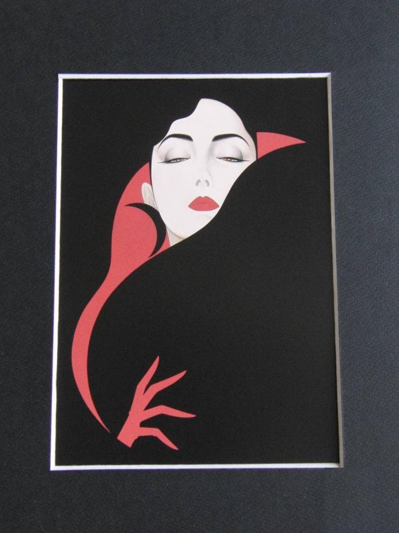 鶴田一郎、【赤と黒の魅惑】、希少な額装用画集より、新品額装付