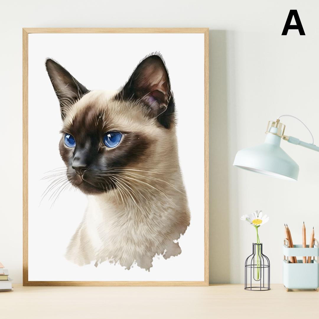 PET217-A】シャム猫 猫の絵 アートポスター 可愛い インテリア 水彩
