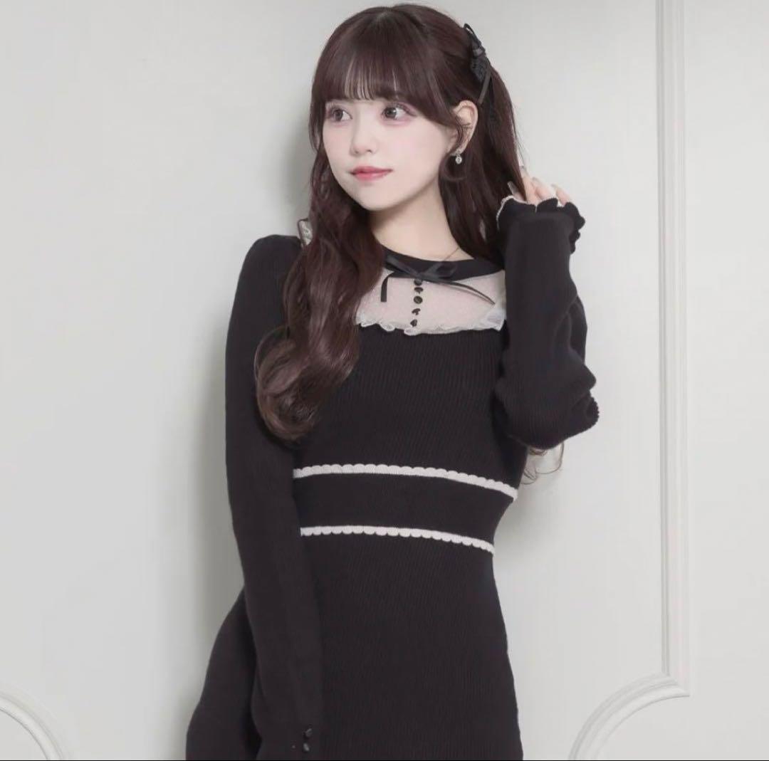 pium チュールフリルドーリーニットワンピース ブラック 黒