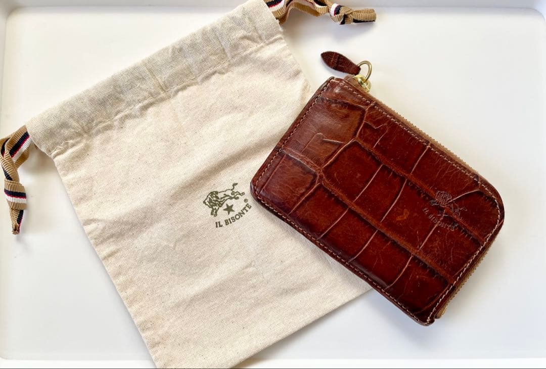 【美品】イルビゾンテ L字ファスナー ユニセックス コンパクト ウォレット