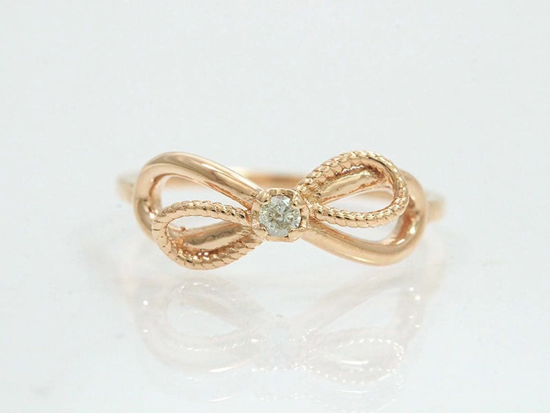 agete ピンキー リング リボン ダイヤモンド 4-5号 (K10PG)