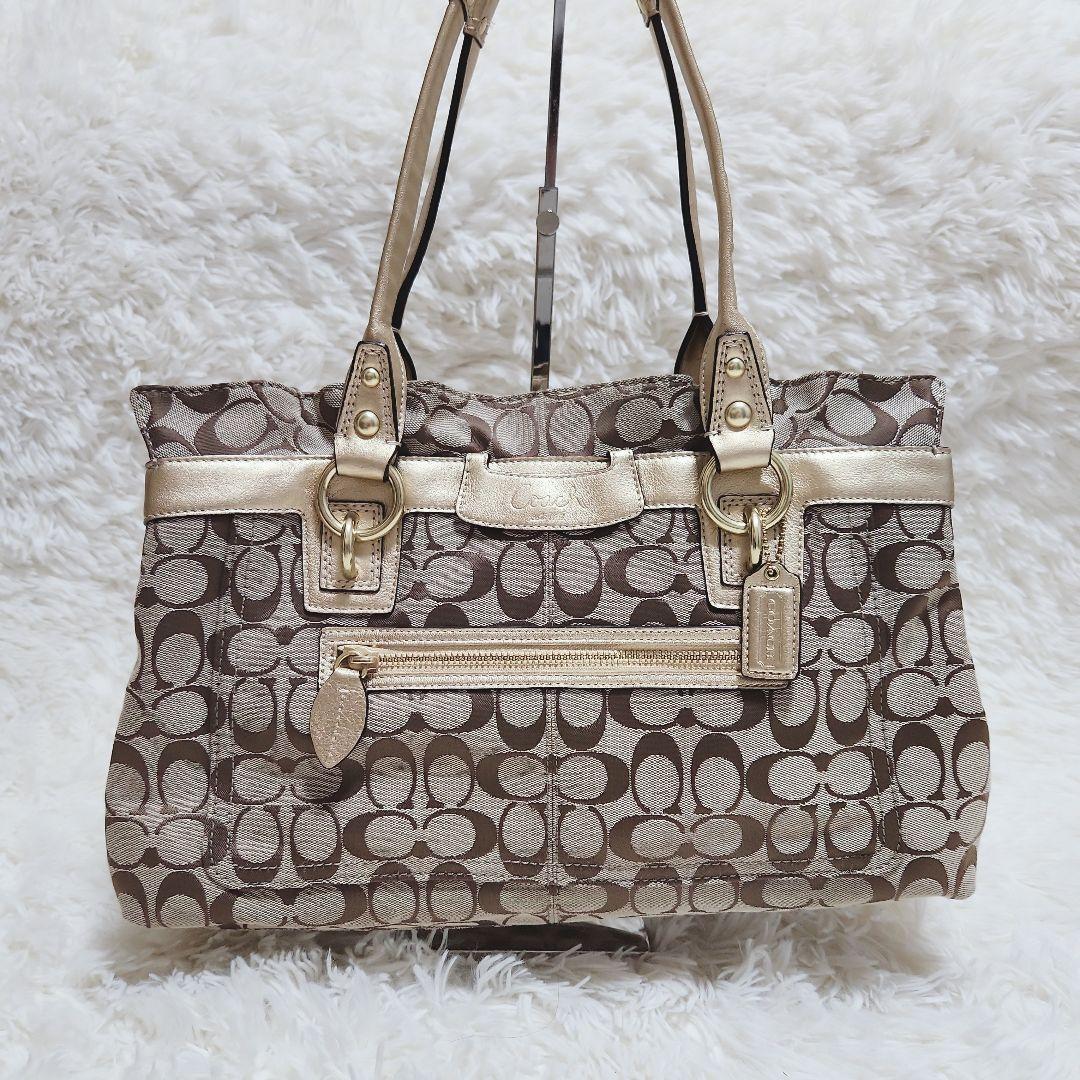 COACH Signature Canvas Shoulder Bag Gold - メルカリ