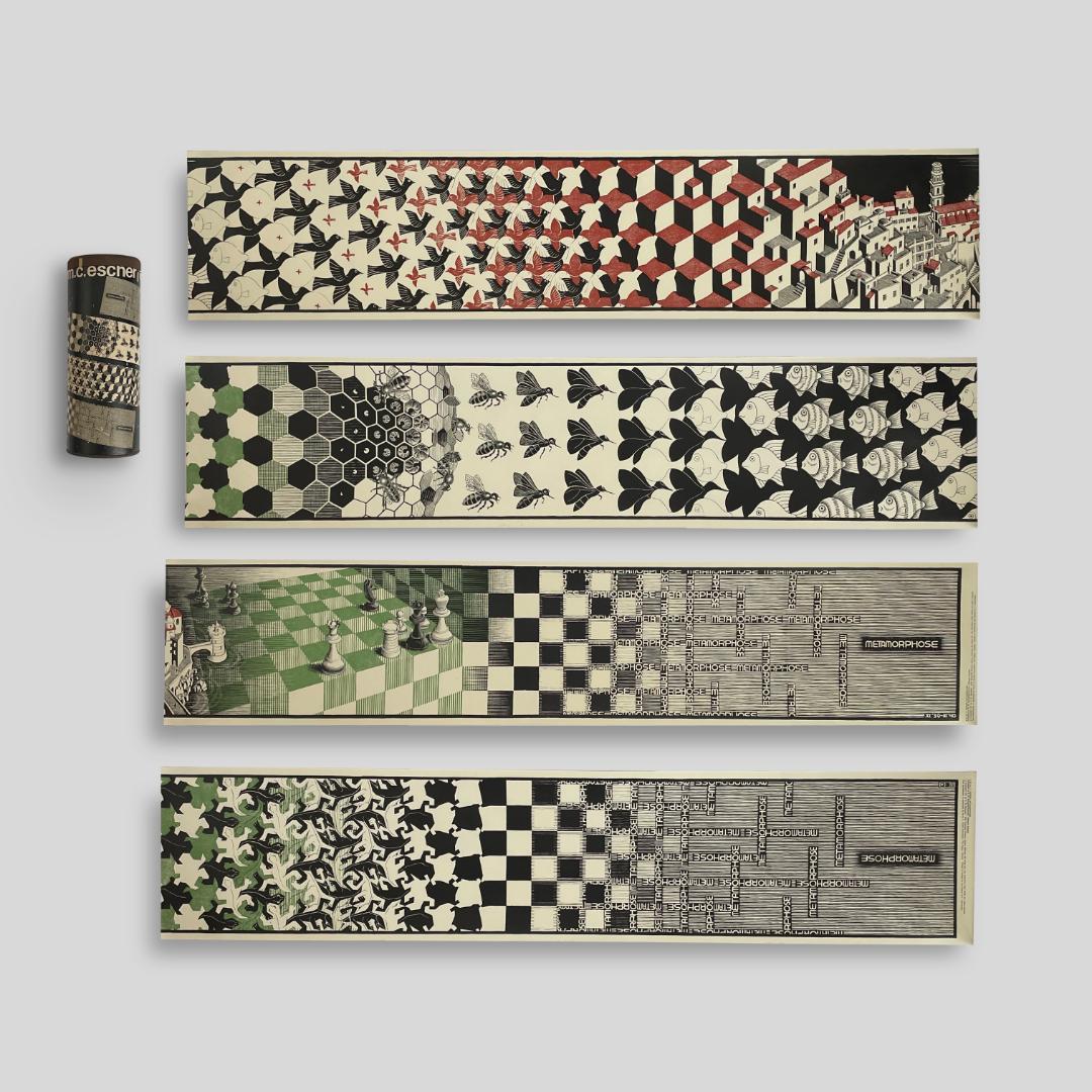 70s【M.C.エッシャー】ヴィンテージ ポスター4枚セット「メタモルフォーゼ」