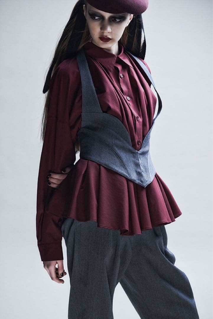 LIMI feu リミフゥ 2018AW ボリュームフレアブラウス ボルドー