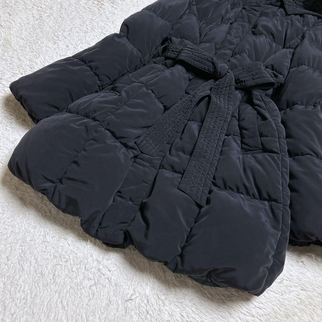 美品/コムサデモード ファー付きダウンコート ベルト 美ライン 墨黒 11