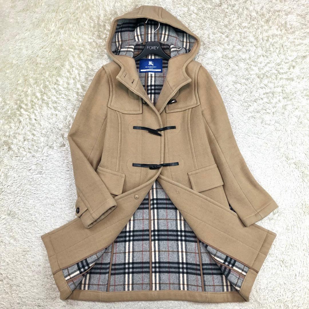 バーバリーブルーレーベル ダッフルコート ノバチェック ベージュ Lサイズ位