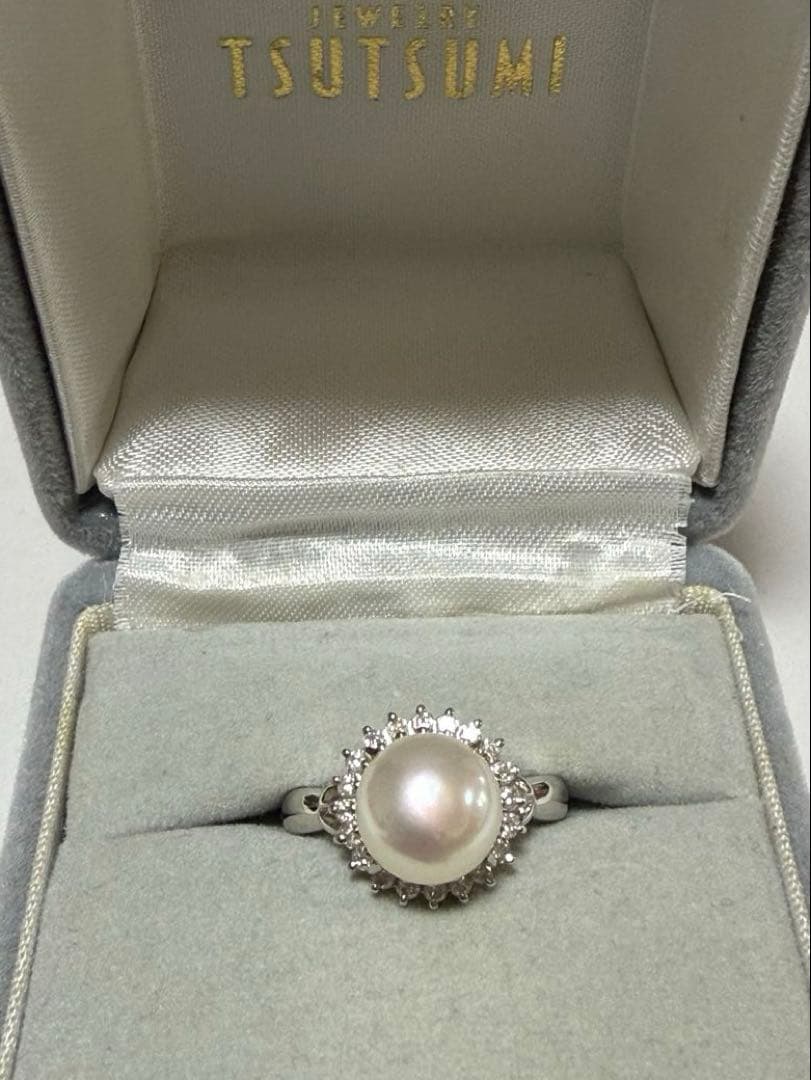ジュエリーツツミ プラチナダイヤ淡水パールリング10号