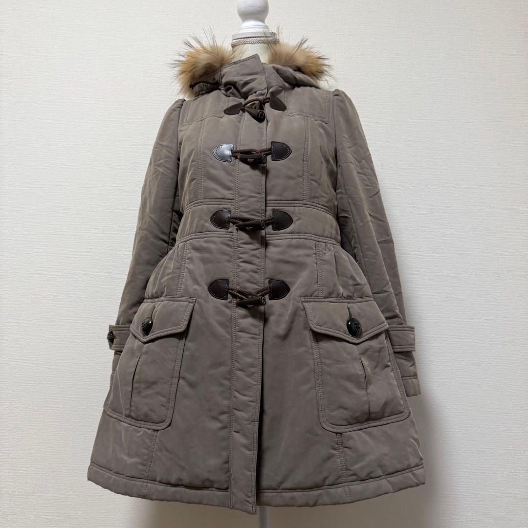 バーバリーブルーレーベル　フード付き中綿コート　ノバチェック　トグル　カーキ　L