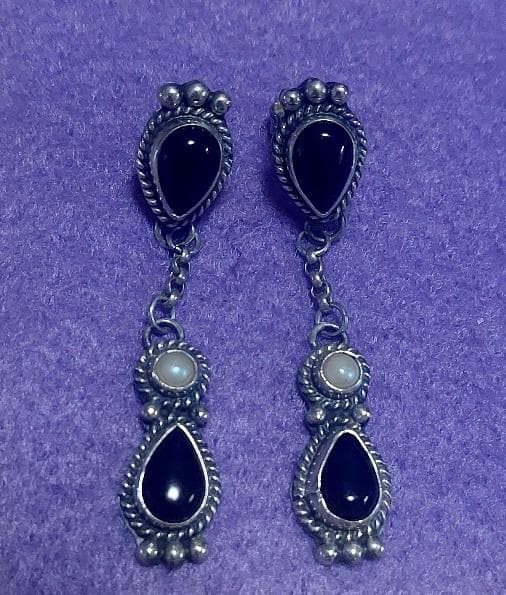 ナバホ族 ダブル ブラックオニキス 刻印 シルバー925 ピアス ヴィンテージ