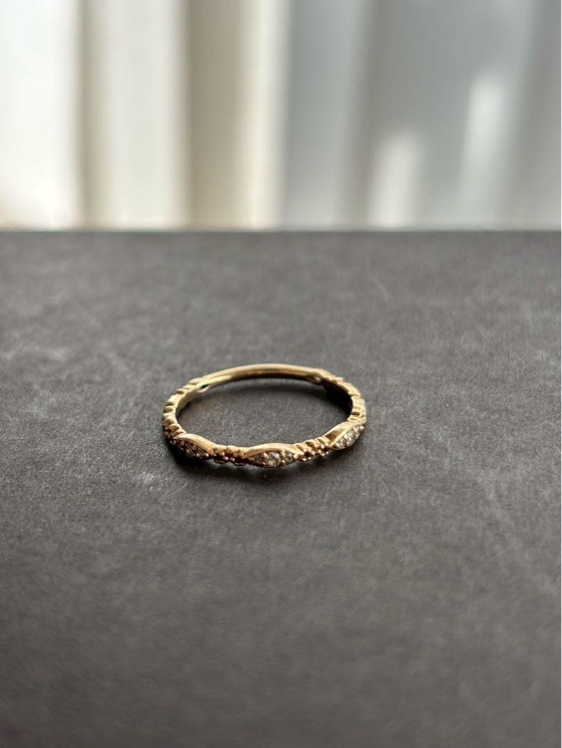 agete アガット K10 ダイヤ 0.06ct 13号 ケース付 華奢リング