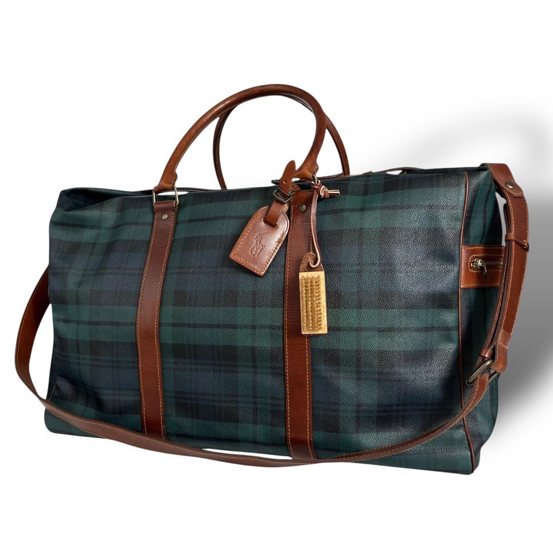 ポロラルフローレン☆2way ブラックウォッチ ボストン PVC レザー 大容量