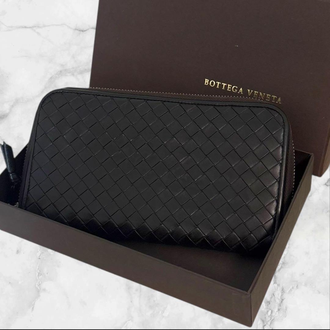 極美品✨ ボッテガヴェネタ イントレチャート　長財布 ラウンドファスナー　黒