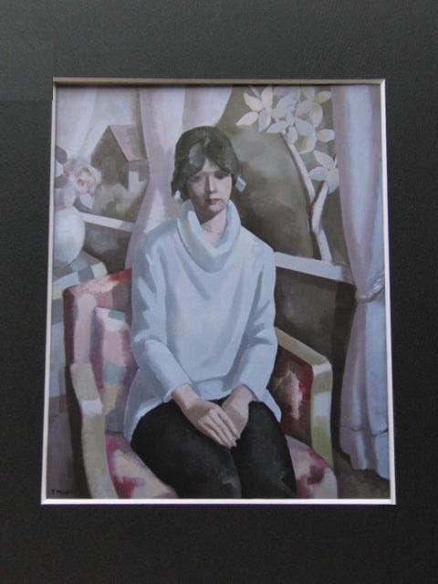 前田利昌、【窓辺】、希少な大判額装用画集より、美品、日本人画家