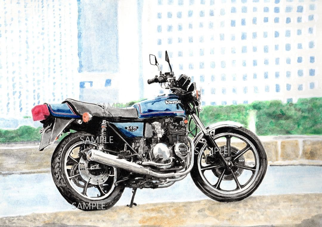 カワサキ Z400FX 水彩画 バイク イラスト インテリア - メルカリ