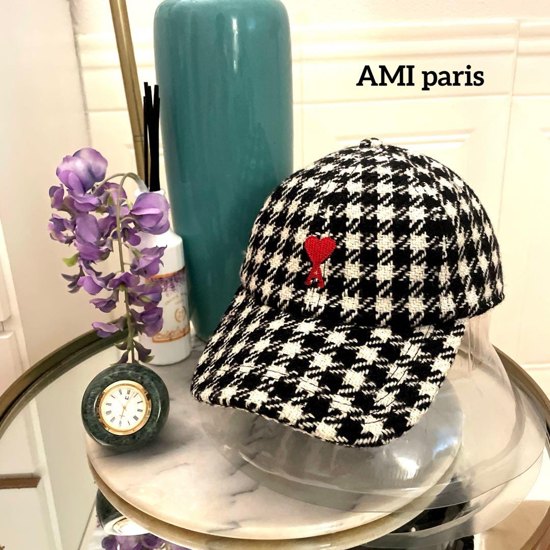 【AMI paris】パリ本店購入品　千鳥柄　ロゴデザインキャップ