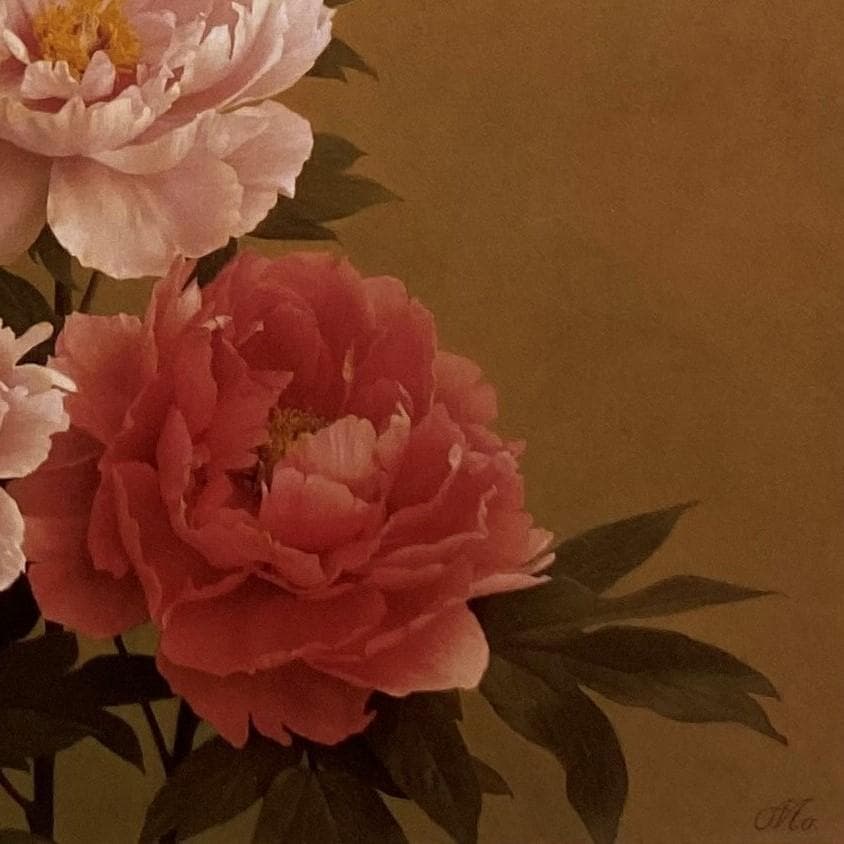 森本草介、【牡丹3】、希少な画集より、新品額装付、マット額装付き