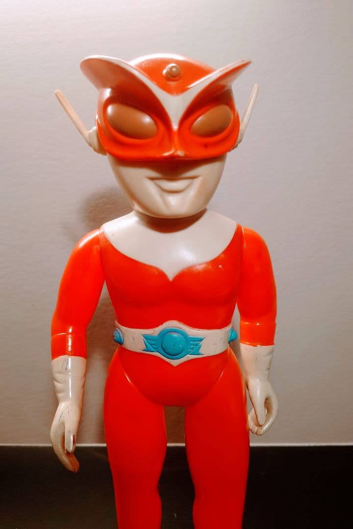 極美品 当時物 ブルマァク レッドマン 面取れ ソフビ マスク 約30cm