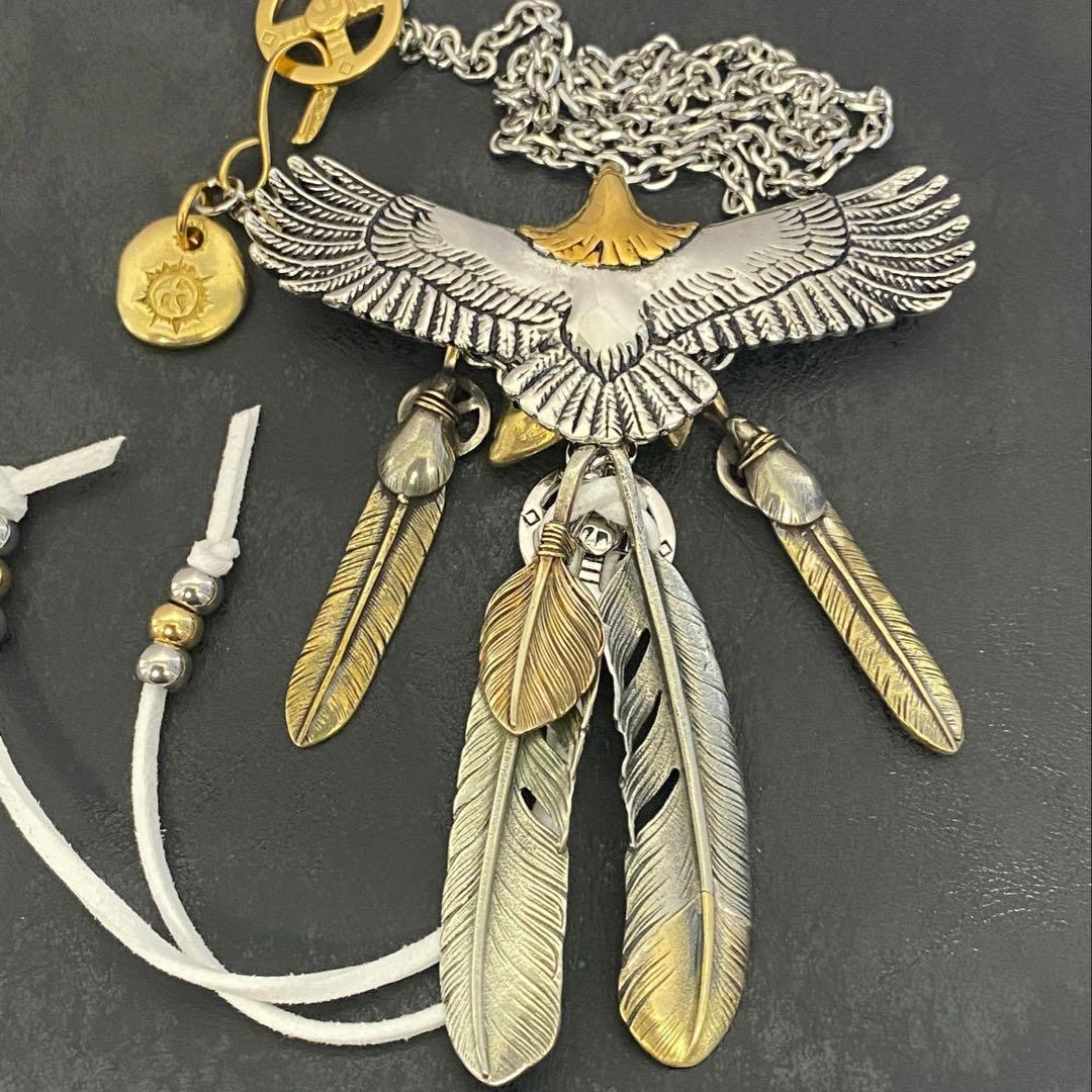 最高峰 セット イーグル フェザーネックレス 金爪 上金フェザー 太角チェーン
