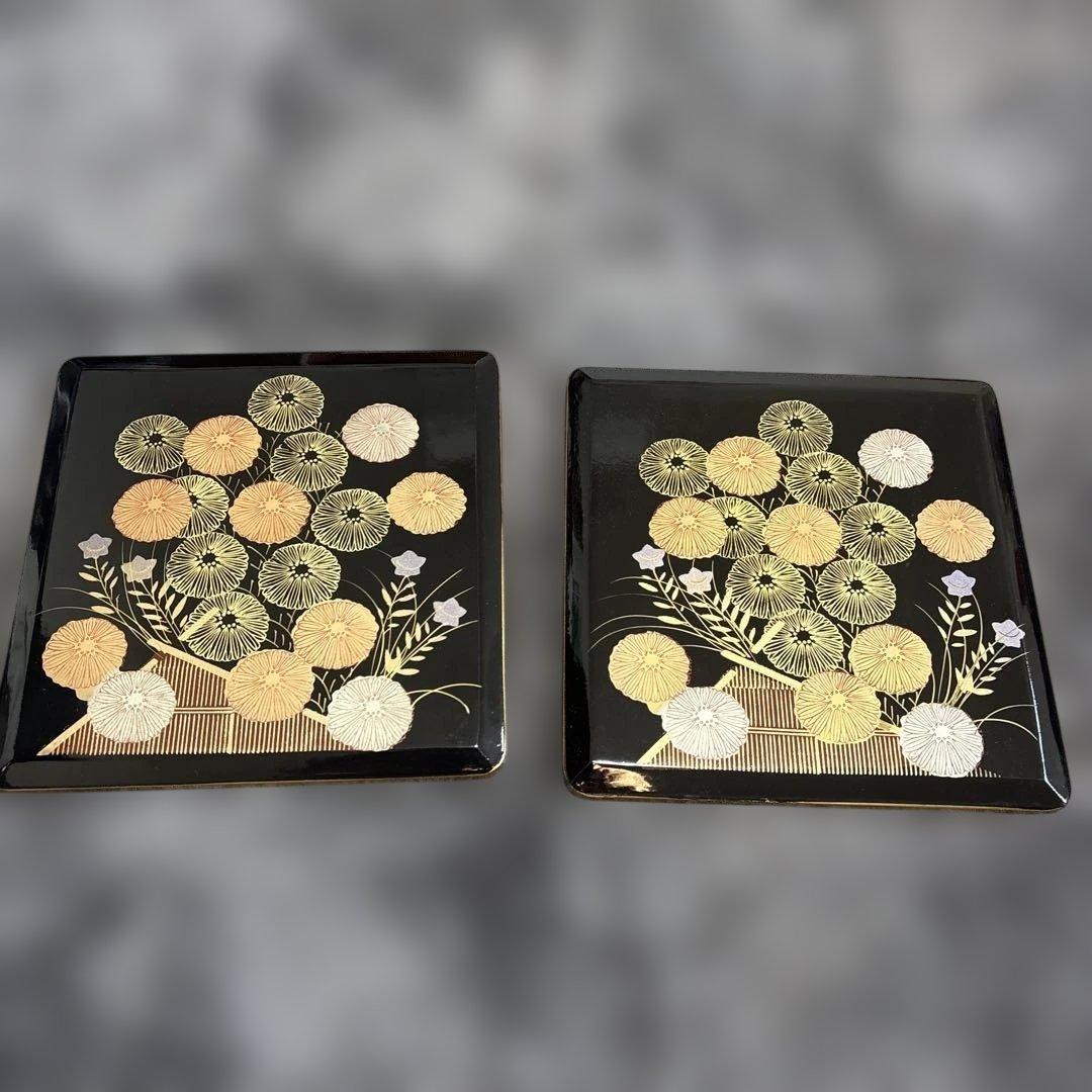 木製漆器 菊紋様 蒔絵 4段重箱 専用木箱付き 代り蓋つき